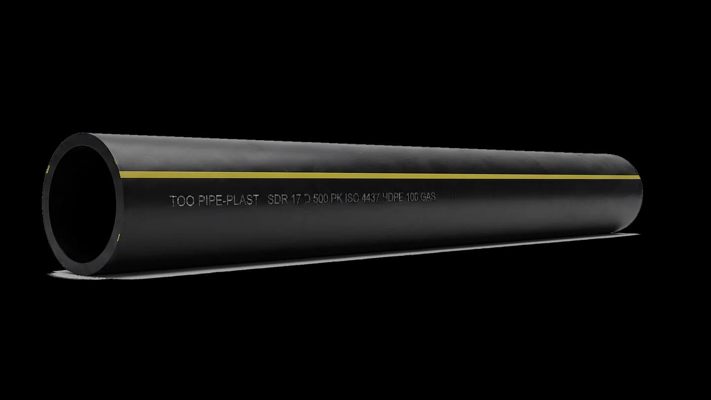 Газовая ПНД-труба PE100, чёрный корпус, СТ РК ГОСТ Р 50838-2011 / СТ РК ISO 4437-2014 — производство Pipe-Plast, Алматы