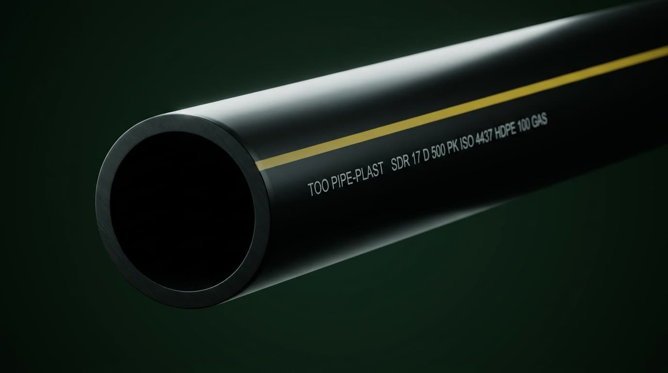 Чёрная полиэтиленовая труба для газа с жёлтой маркировкой