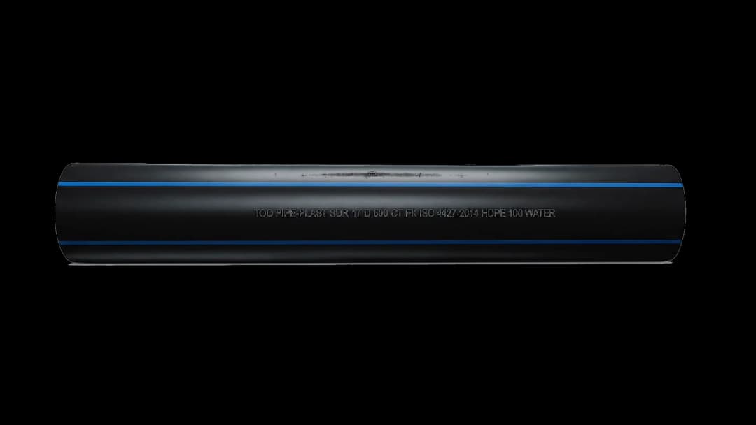 PE100 HDPE water-supply pipe, black body, GOST 18599-2001 / ST RK ISO 4427-2014 — made by Pipe-Plast, Almaty